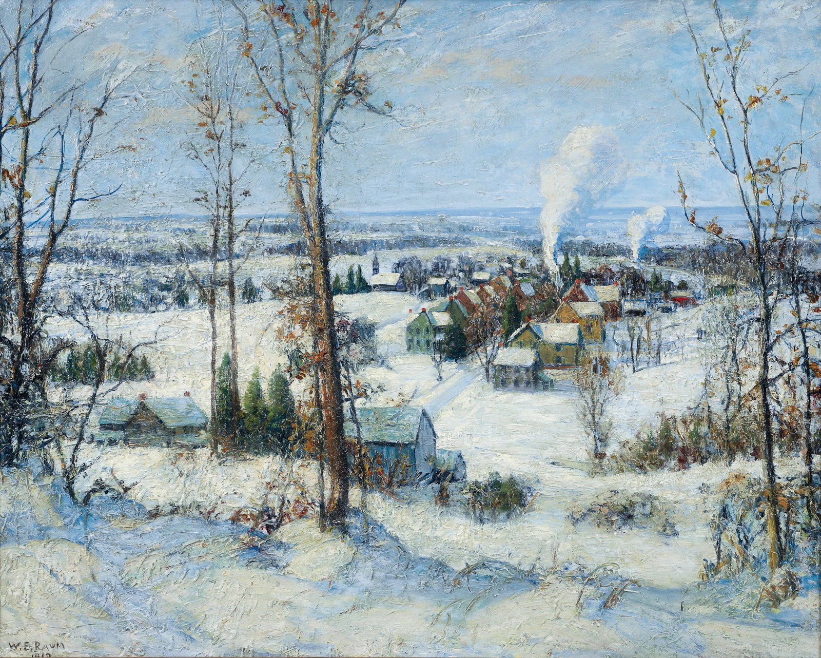 Walter Emerson Baum 1912 oil painting Snow Covered Hills in Sellersville (1 of 4)