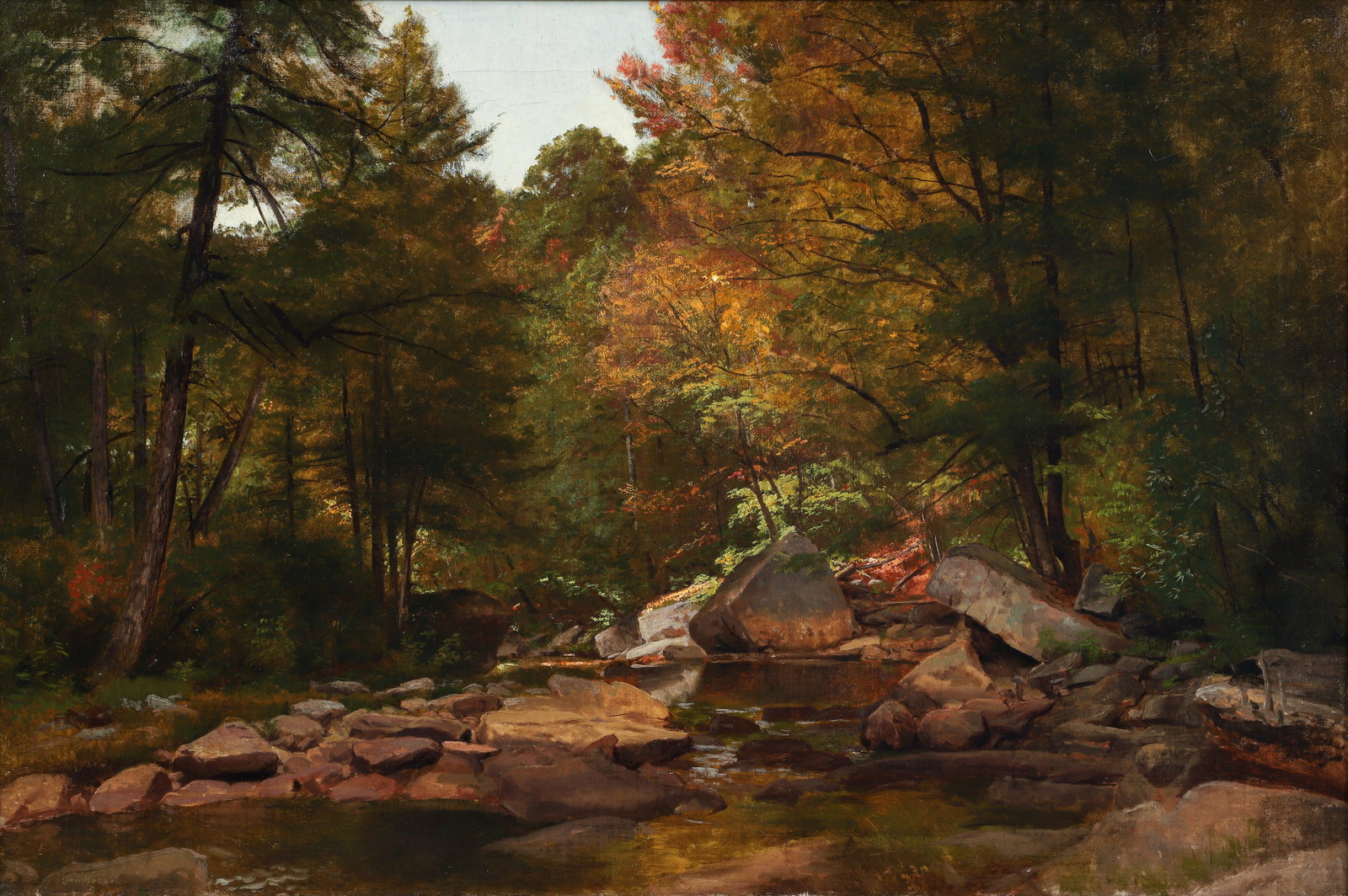 George Hetzel Paint Creek at Scalp Level Oil Landscape: Hetzel, George (German/American/Western PA, 1826-1899), Paint Creek at Scalp Level, c.1890, oil on canvas, signed lower left, 20 x 30 inches, in a Heydenryk wood frame 27 x 37 inches. Provenance: Gary