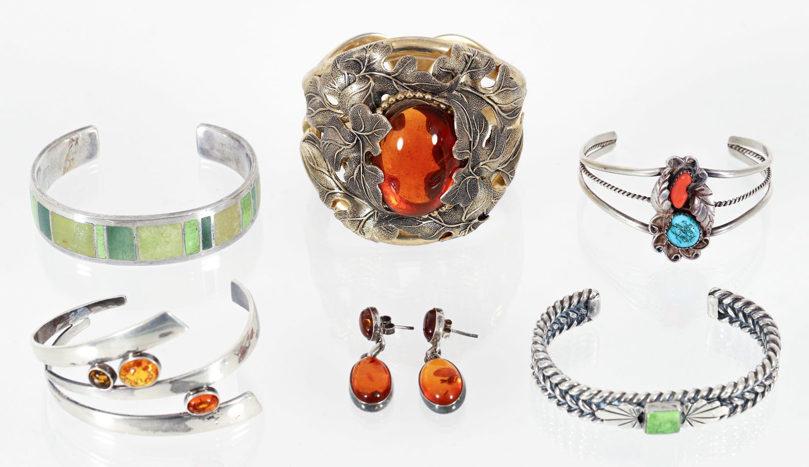 6 piece Jewelery Lot, including Sterling Cuff Bracelets, Whiting and Davis Brass (1 of 8)