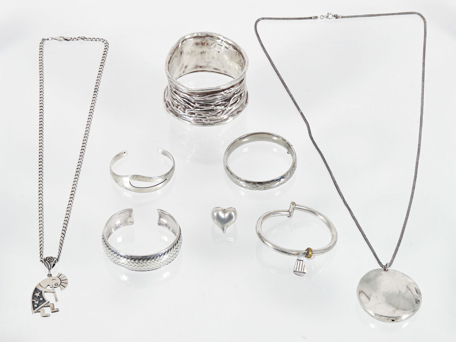 8 pieces Sterling Cuff and Bangle Bracelets and Assorted Jewelry (1 of 8)