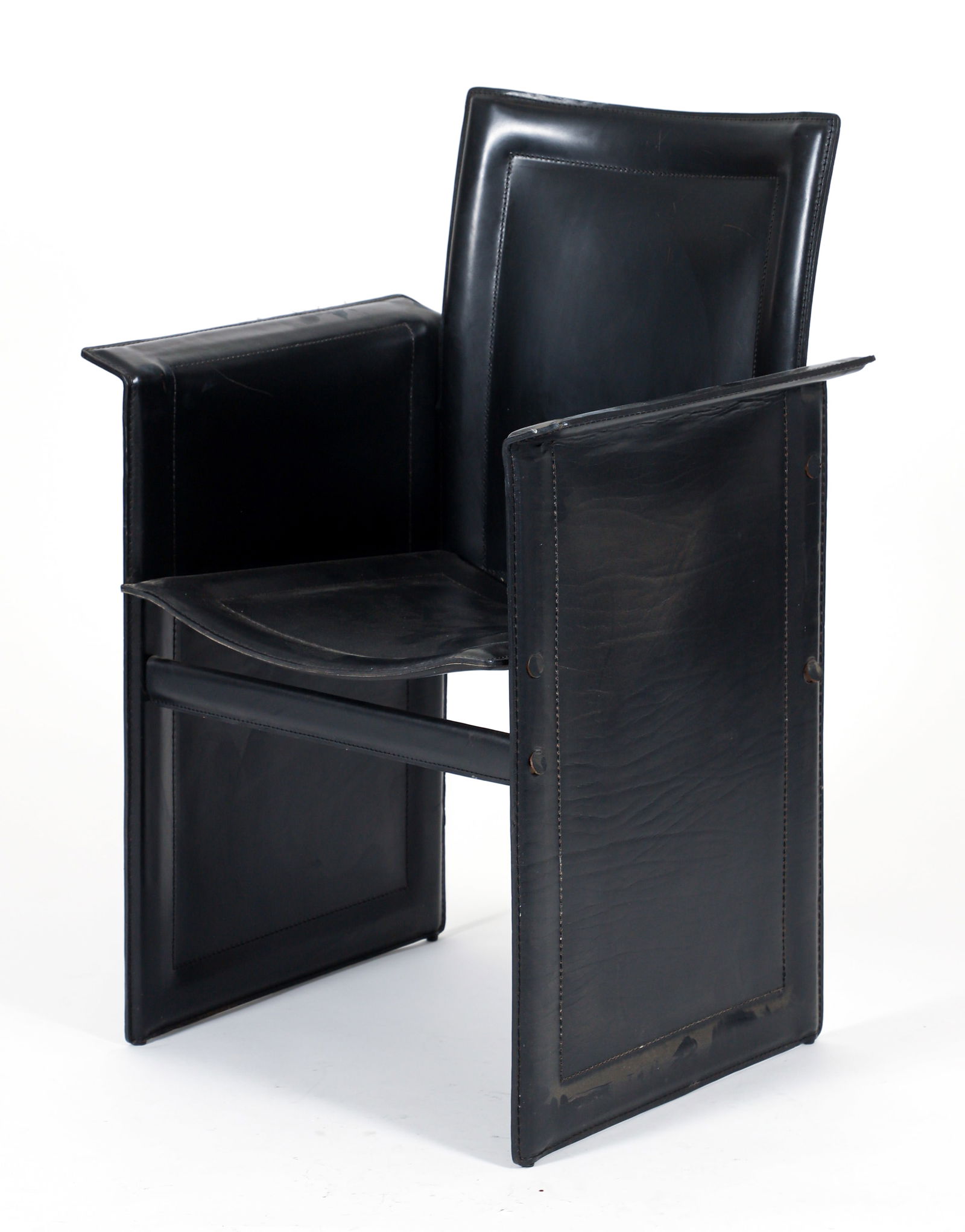 Arrben Black Leather Modern Chair: Arrben Black Leather Modernist Chair, Italian, early 21th century. After a design by Tito Agnoli for Matteo Grassi Korium. Embossed stamp at underside. 36 x 24 x 19 inches.