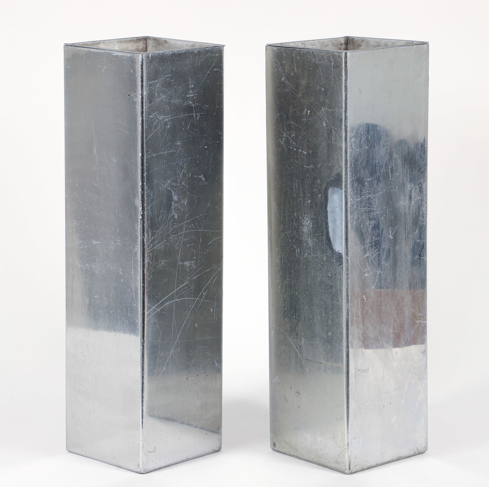 Pair of Paul Mayen for Habitat International Standing Ashtrays: Pair of Paul Mayen (Spanish, 1916-2000) for Habitat International standing ashtrays, New York, NY, 1960s. Chromed steel or polished aluminum. 24 x 6.5 x 6.5 inches. Mayen was born on May 31, 1916, in