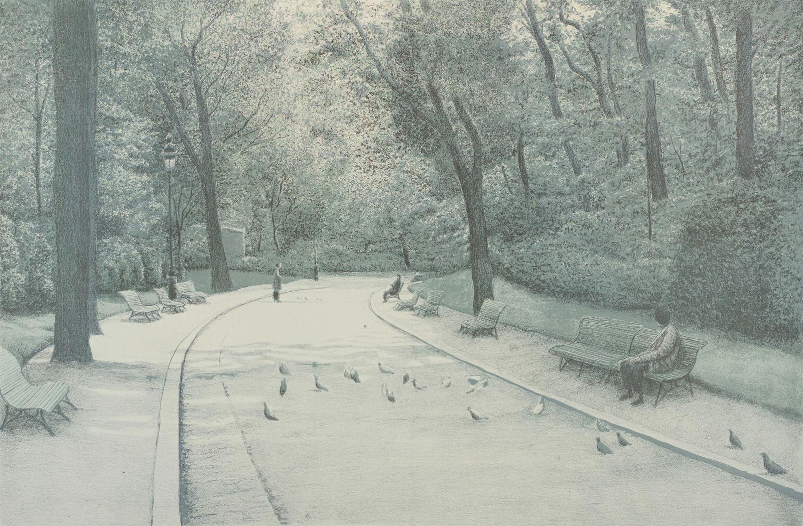 Harold Altman Pigeons III Lithograph Signed: Altman, Harold (American, 1924-2003), Pigeons III, undated, late 19th century, color lithograph, pencil signed, titled, and editioned artist's proof at lower margin, image size 17.75 x 27 inches, fram