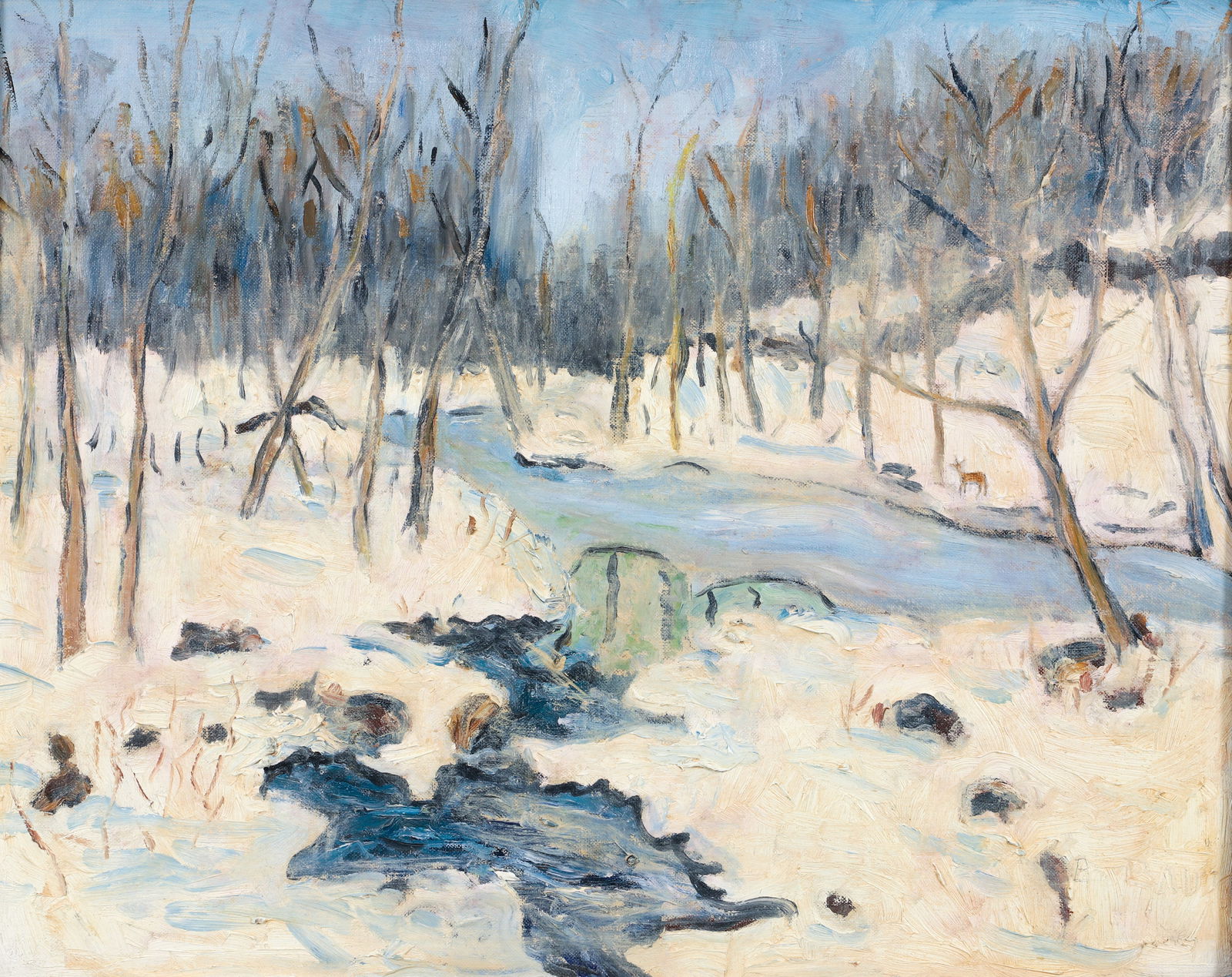 Attributed to Walter E. Baum oil painting Winter Above Sellersville (1 of 4)