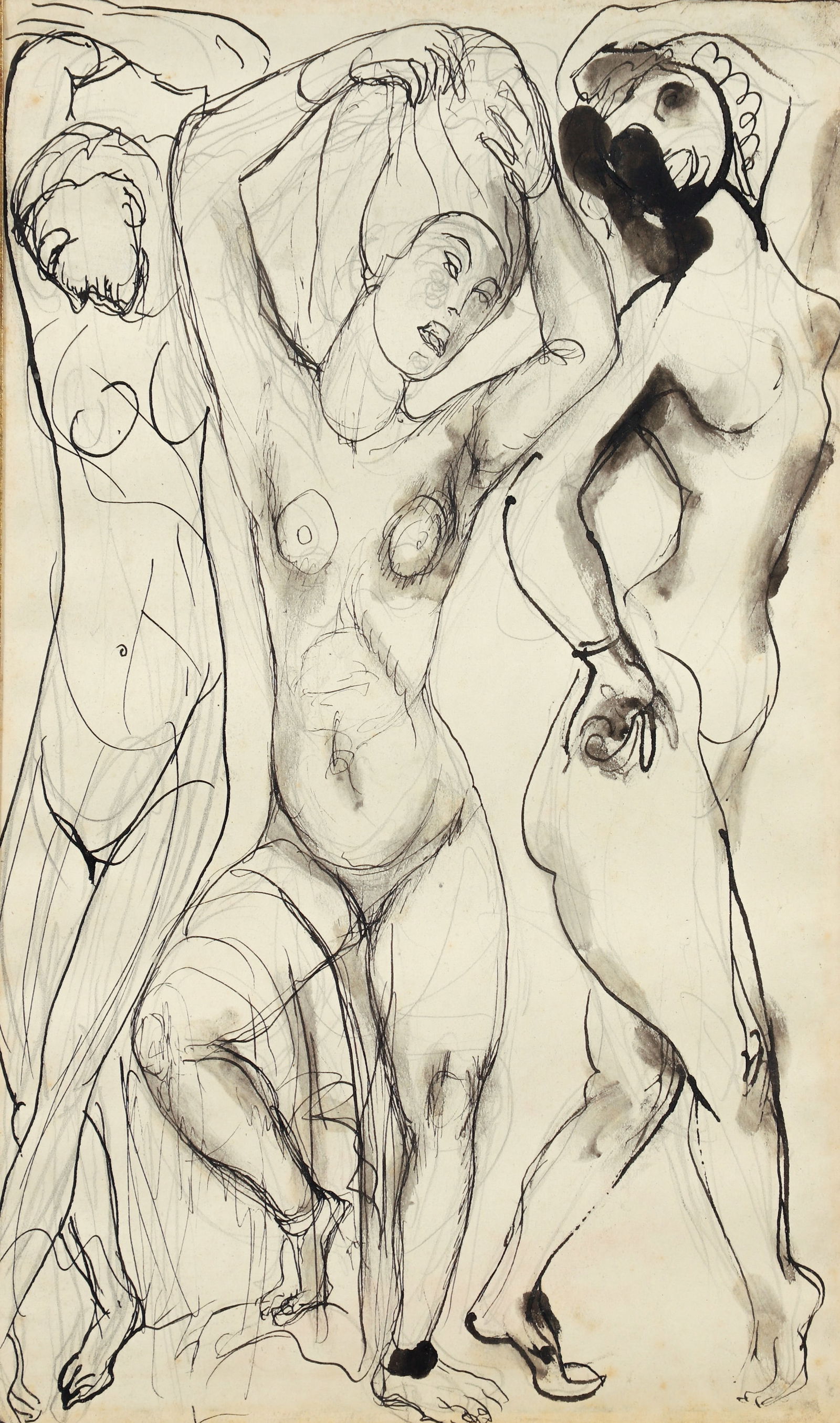 Enrico Glicenstein Exhibited Ink Drawing Nude Women (1 of 4)