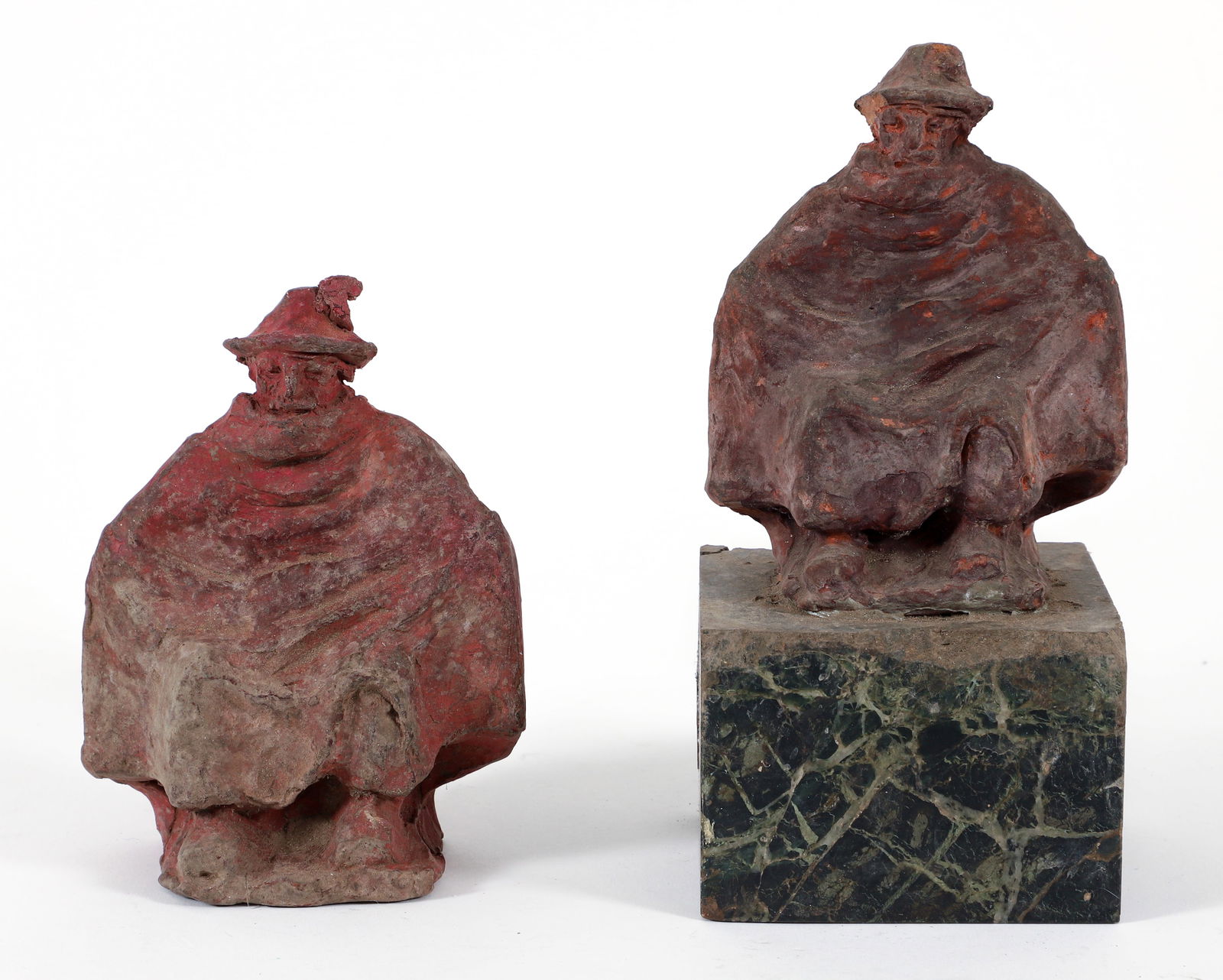 Pair of Enrico Glicenstein Caped Figure Terra Cotta Sculptures (1 of 6)