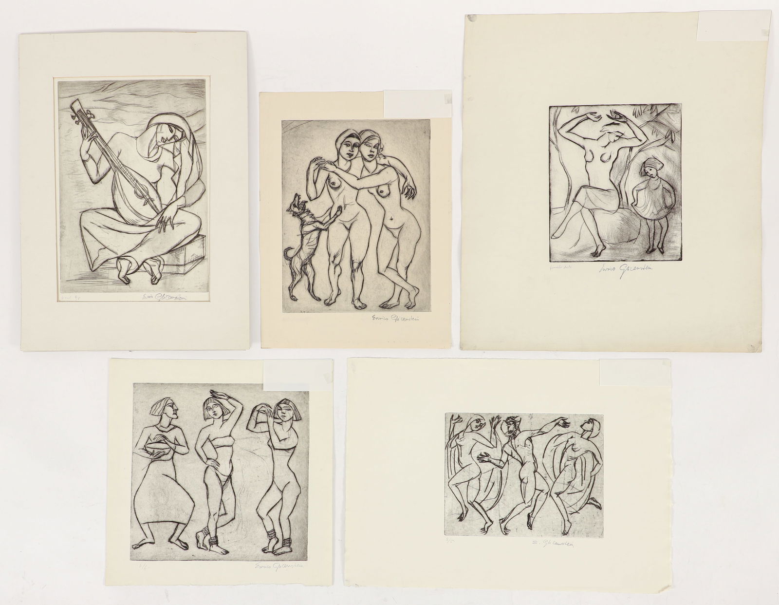 5 Enrico Glicenstein Etchings of Dancers and Musicians (1 of 5)
