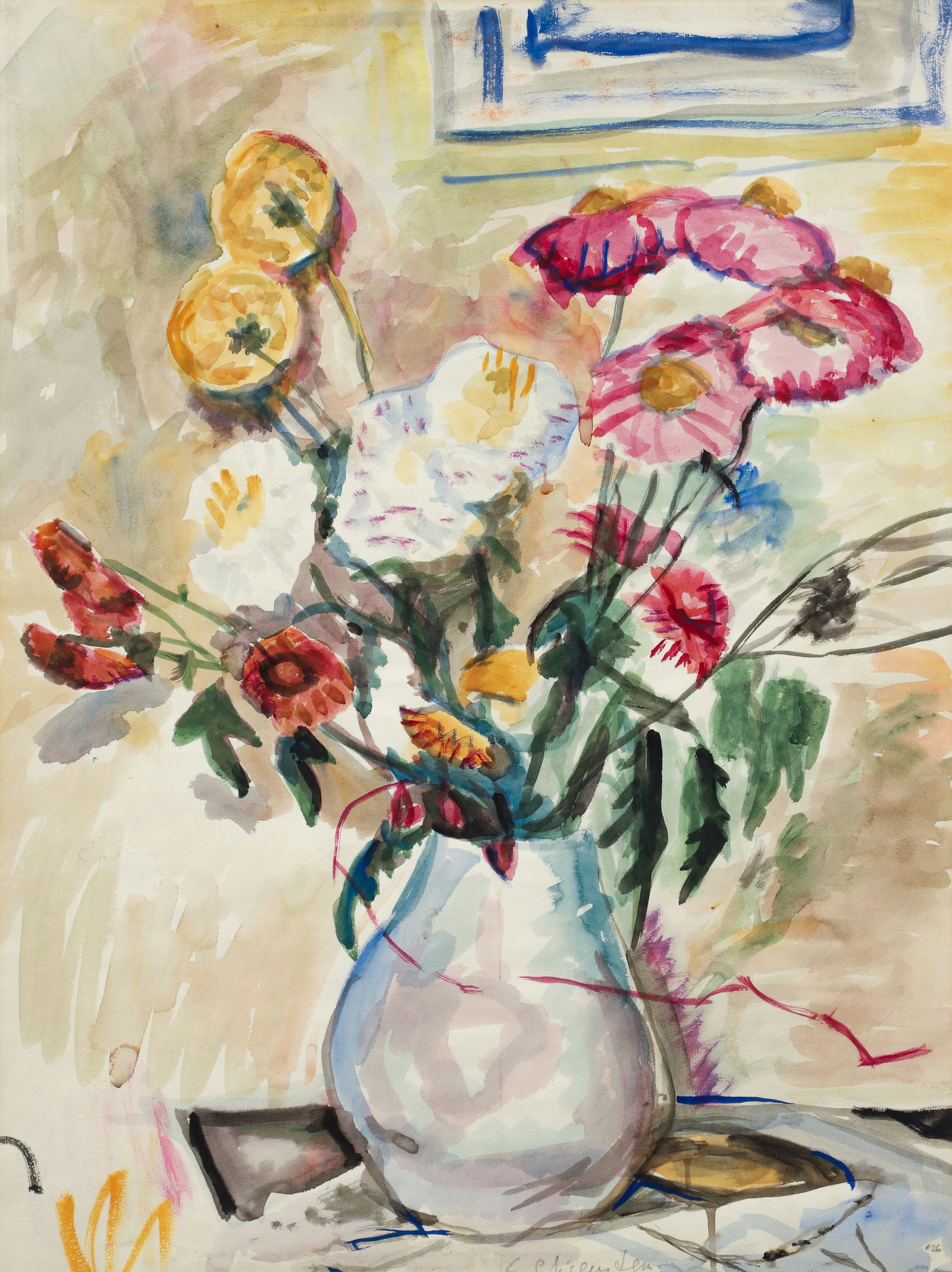 Enrico Glicenstein Still Life with Flowers Watercolor (1 of 4)