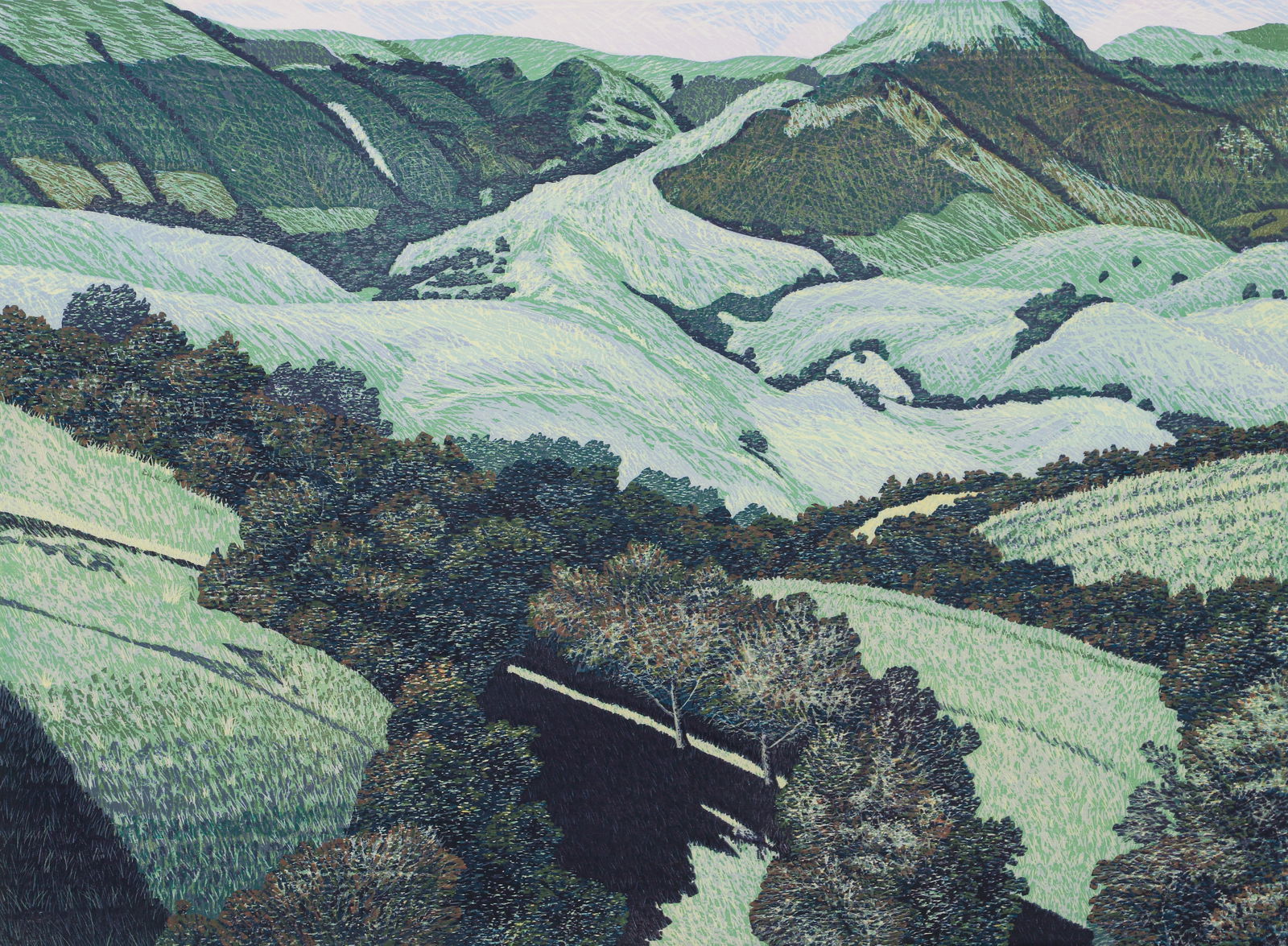 Gordon Mortensen 1980 color woodcut Los Tulares (1 of 4)