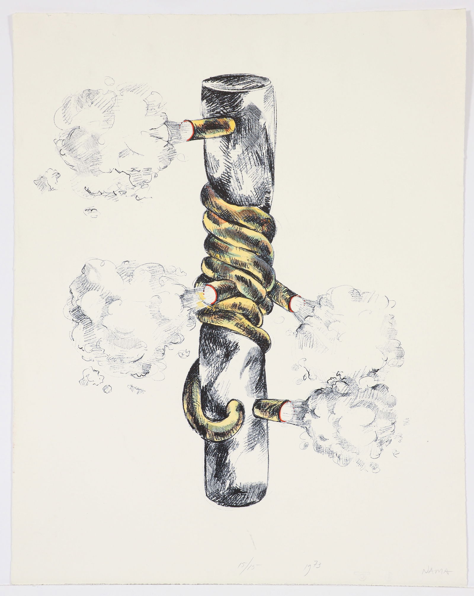 George Nama 1973 color lithograph Energy Series: Nama, George (American, 1939-2025), Energy Series, 1973, lithograph printed in colors, 26 x 20.75 inches, pencil signed and numbered 15/15 , unframed