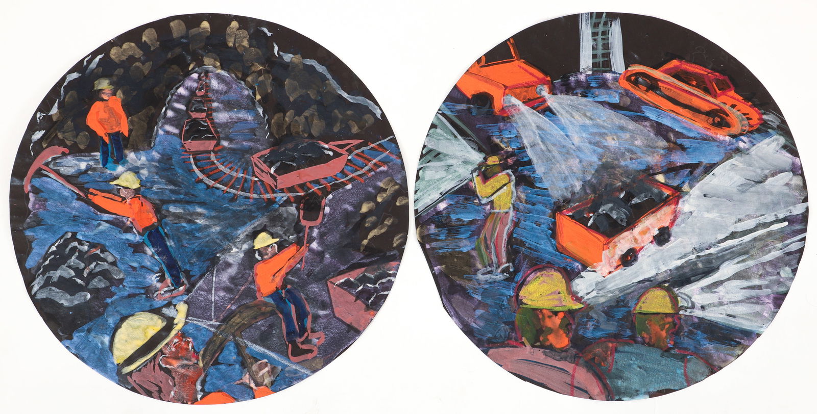 2 Tony Naponic mixed media on black paper Coal Mining Rondos: Naponic, Tony (American, 1954-2003), Coal Mining Rondos, 1990's , gouache and mixed media on black paper, 20 inches in diameter,