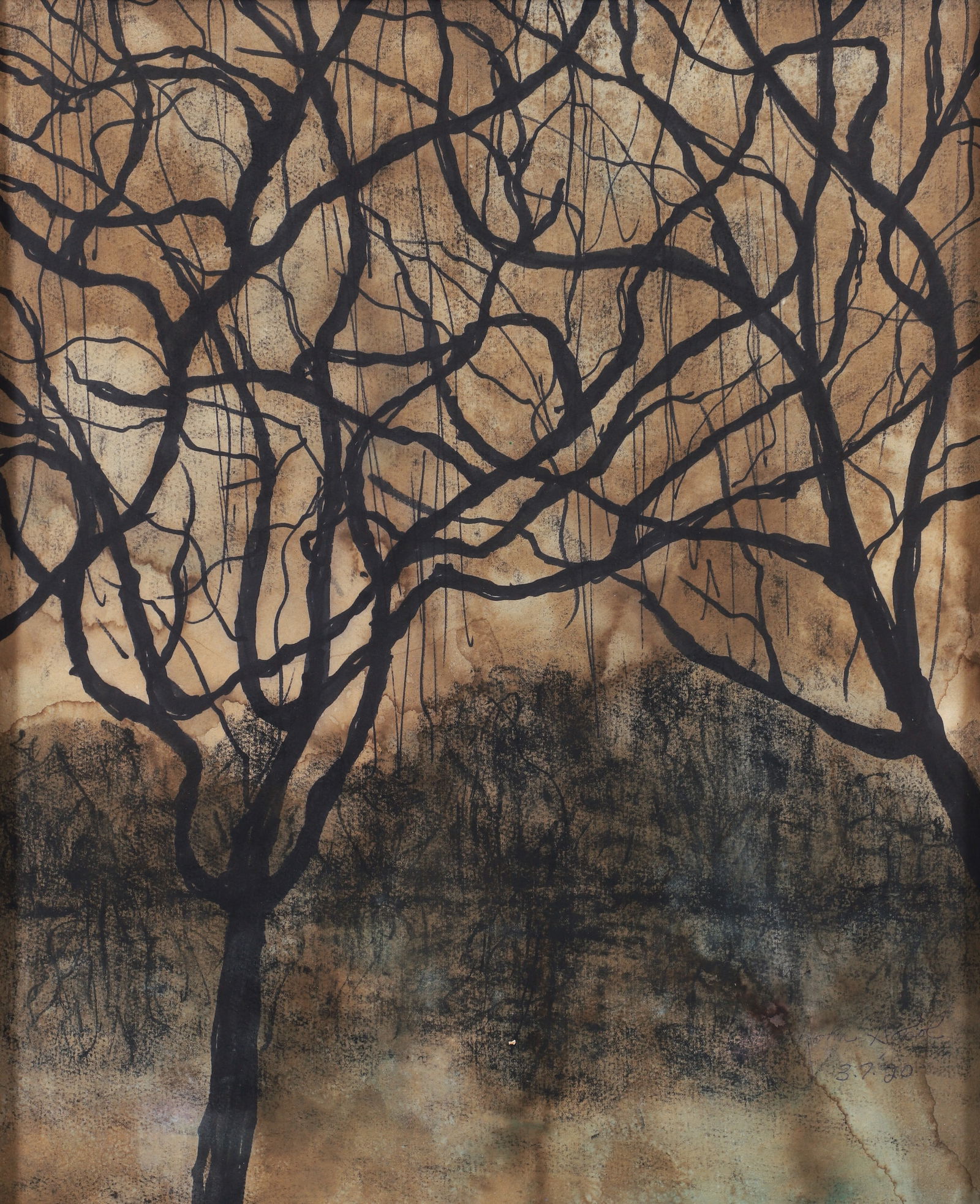 John Sokol 2020 mixed media on paper, Nocturnal Landscape (1 of 3)