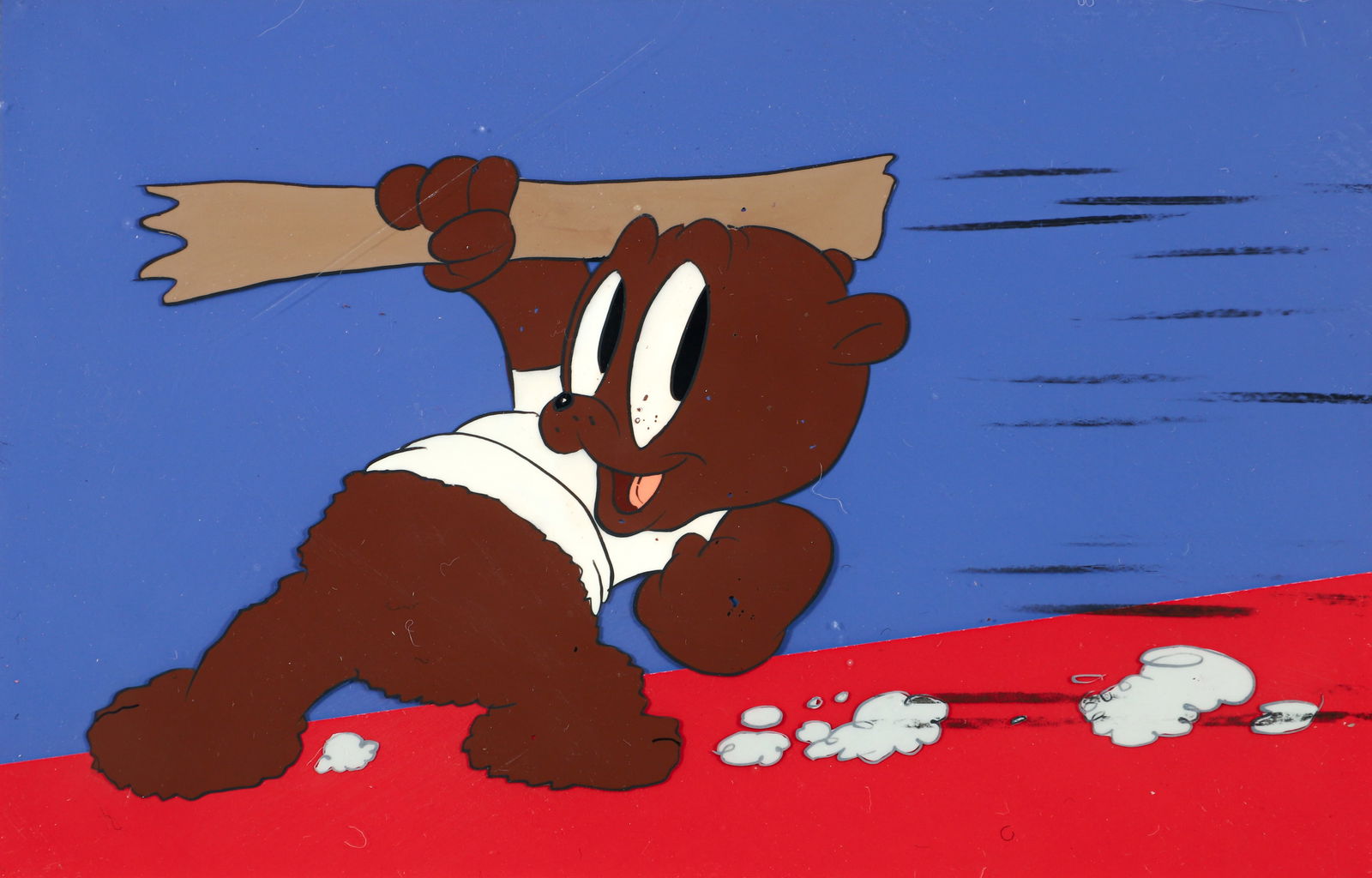 Warner Brothers Cartoon Cel, possibly Looney Tunes: Warner Brothers Cartoon Production, Speeding Bear, (possibly for a Looney Tunes cartoon), cartooon cel, 5.5 x 8.5 inches, framed measuring 11 x 14 inches, provenance: Mendelson Gallery, Pittsburgh, Pa