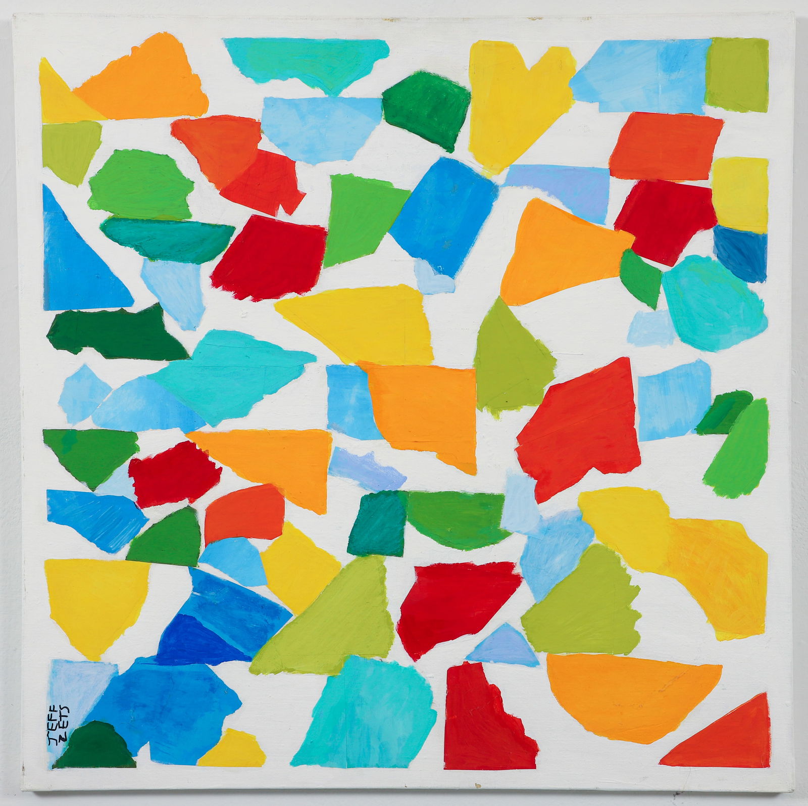 Jeff Zets painting on canvas and collage Tapestry: Zets, Jeff (American/Western PA, 20th Century), Tapestry, acrylic and painted paper collage, 30 x 30 inches, signed Jeff Zets lower left. The Pittsburgh-based Zets Brothers are known for the outsider/