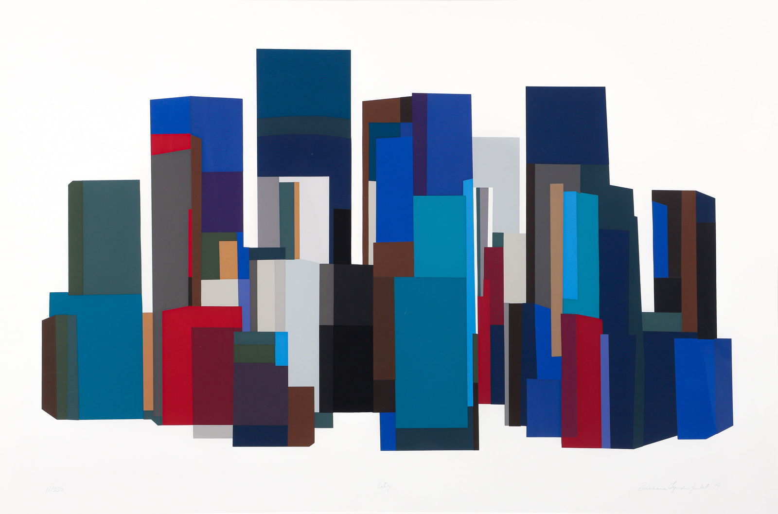 Barbara Lynch Zinkel large 1994 City Skyline Serigraph: Zinkel, Barbara Lynch (American, 1928-2017), City, 1994, serigraph on paper, signed, titled, dated and numbered 11/250 in pencil to the lower margin, image size 25 x 43 inches, framed 41 x 56.5 inches