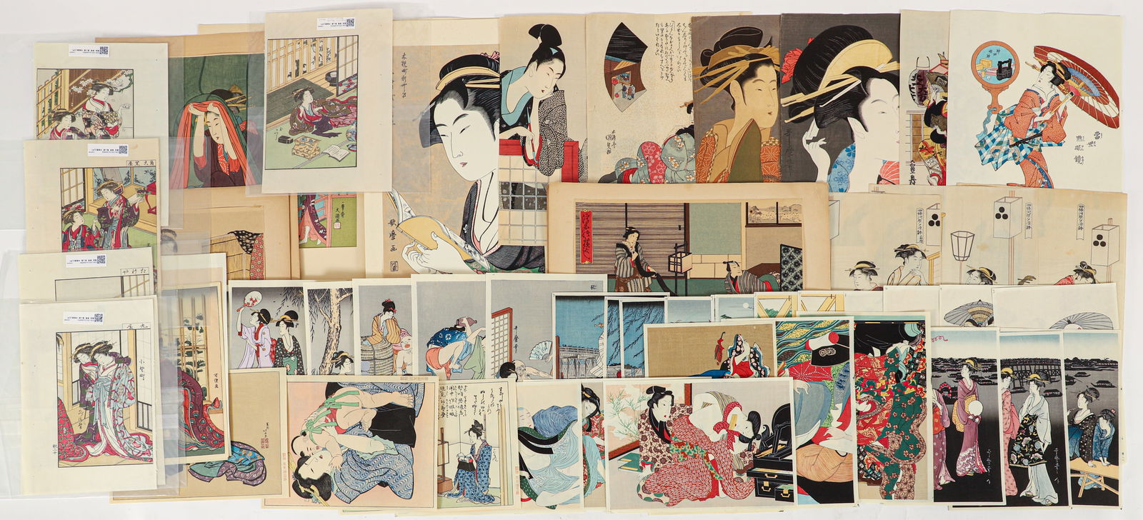Very Large Group of Japanese Bijin-ga Woodblock Prints (1 of 5)