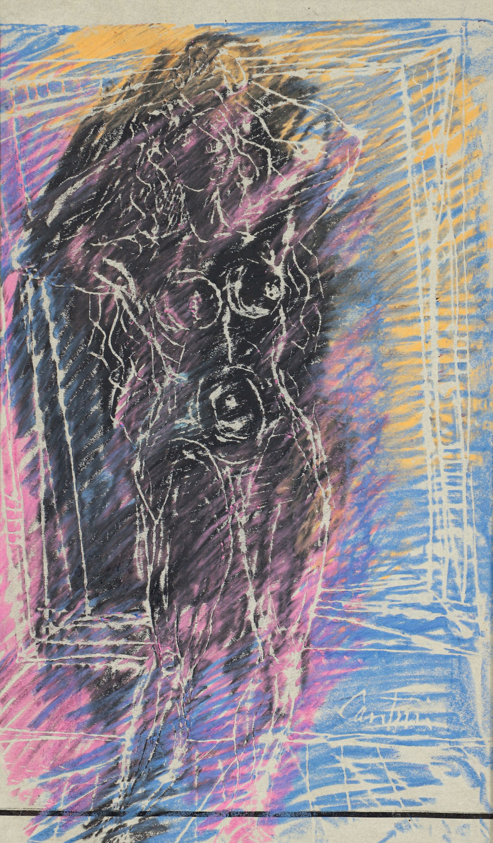Virgil Cantini color monoprint Standing Nude: Cantini, Virgil D. (American/Western PA, 1919-2009), Standing Nude, color monotype or scratchboard impression, 13.5 x 8 inches, signed lower right in the matrix , unframed
