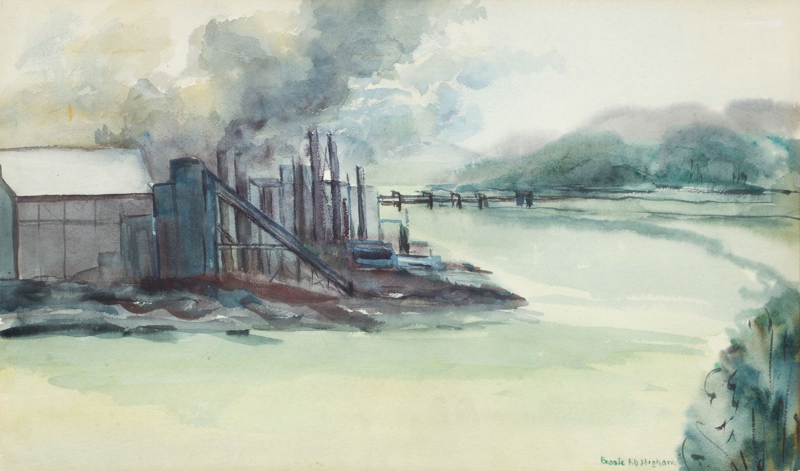 Bessie Higham watercolor Mills Along the River (1 of 3)