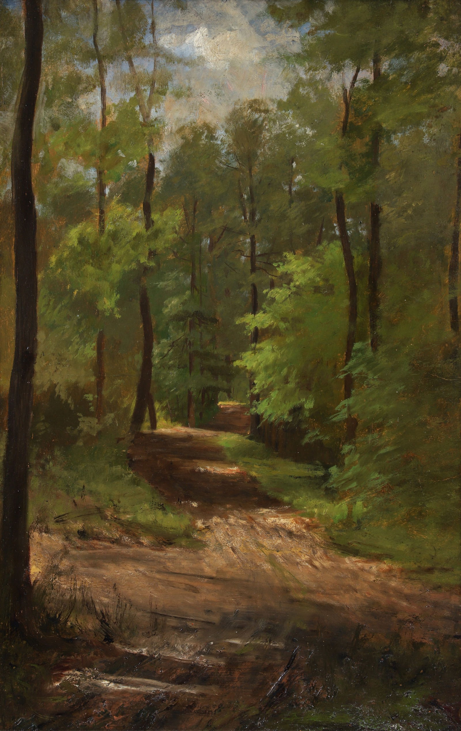 Martin Leisser oil Forest Interior: Leisser, Martin B. (American/Western Pa., 1846 - 1940), Forest Interior, oil on canvas laid down, 20 x 13 inches, unsigned, framed measuring 23 x 15.5 inches, Provenance: Gillespie Gallery, Pittsburgh