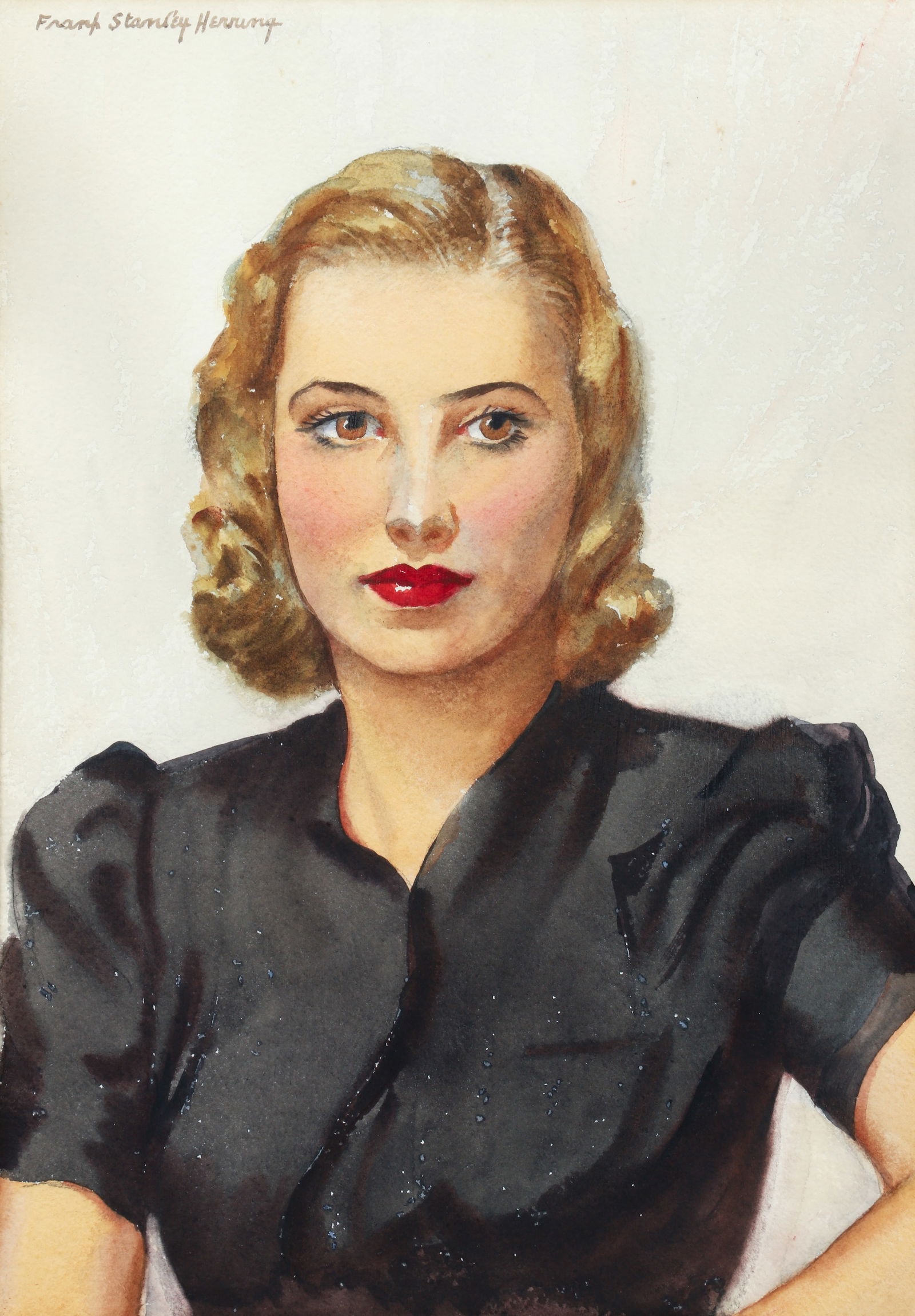 Frank Stanley Herring Watercolor Portrait of a Young Woman (1 of 3)