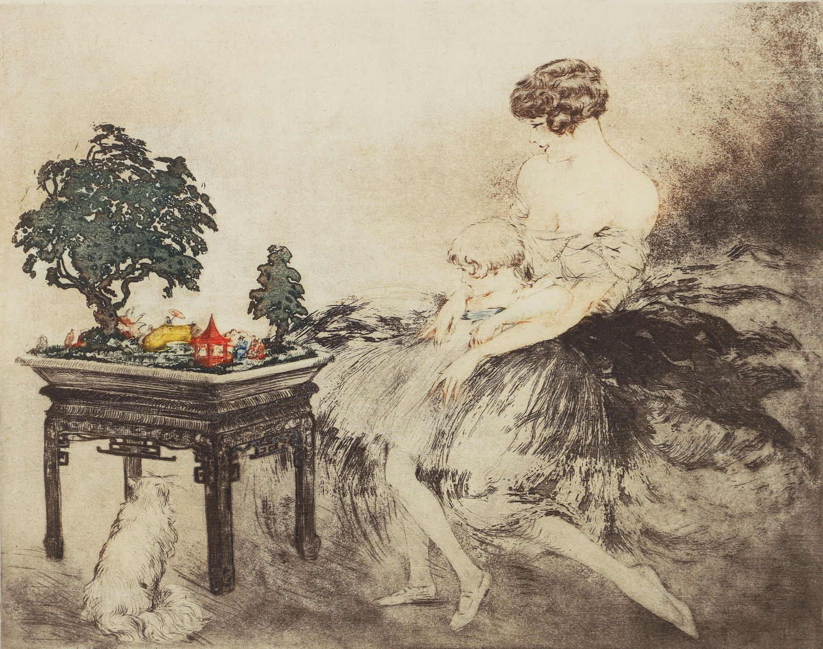 Louis Icart Japanese Garden illustration plate signed (1 of 3)