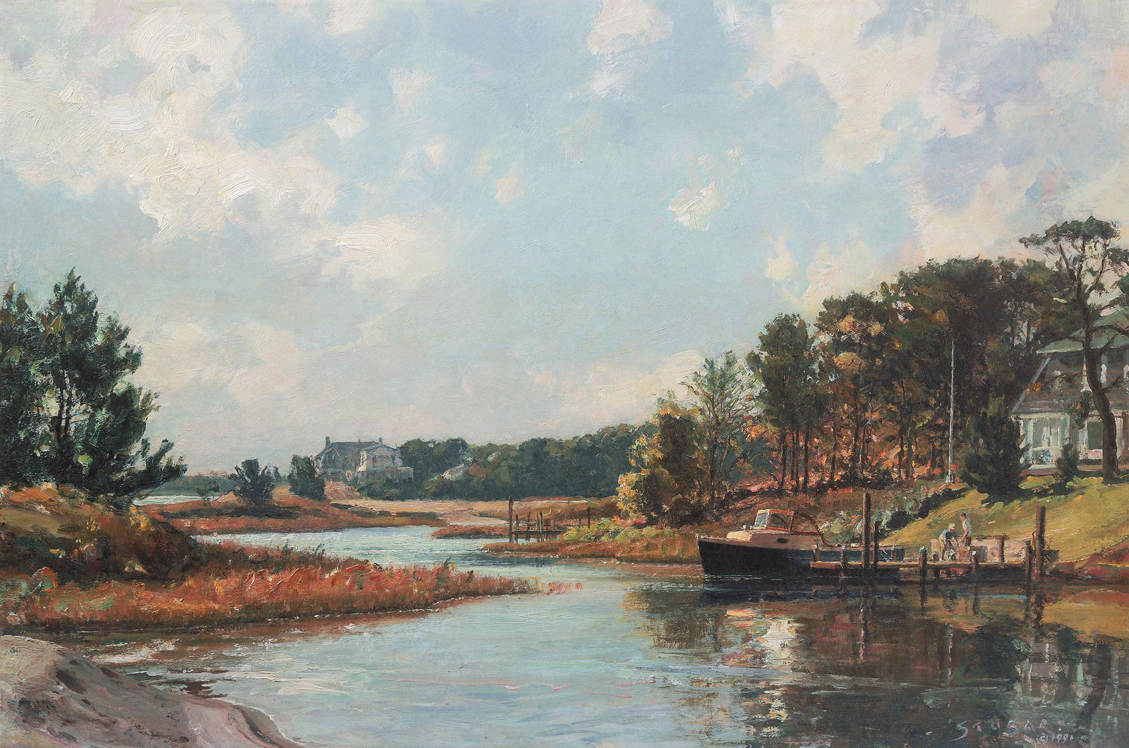 John Stobart Martha's Vineyard Hart Haven Print: Stobart, John (British/American 1929-2023), Martha's Vineyard Hart Haven, after the first painting of the WorldScape I series. Editioned 84/300 and signed in pencil at lower right. Published by Mariti