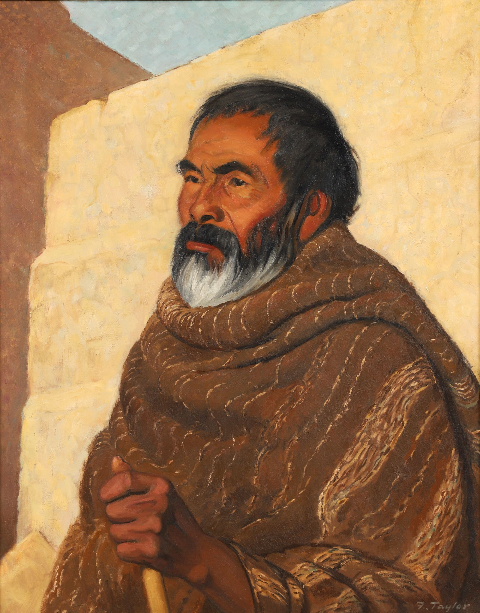Frederick Bourchier Taylor Portrait of a Mexican Farmer: Taylor, Frederick Bourchier (Canadian, 1906-1987), Study of an Old Otomi Farmer Geronimo Gonzales (17-58), 1961, oil on canvas, signed lower right, additionally signed, dated and titiled on the verso,