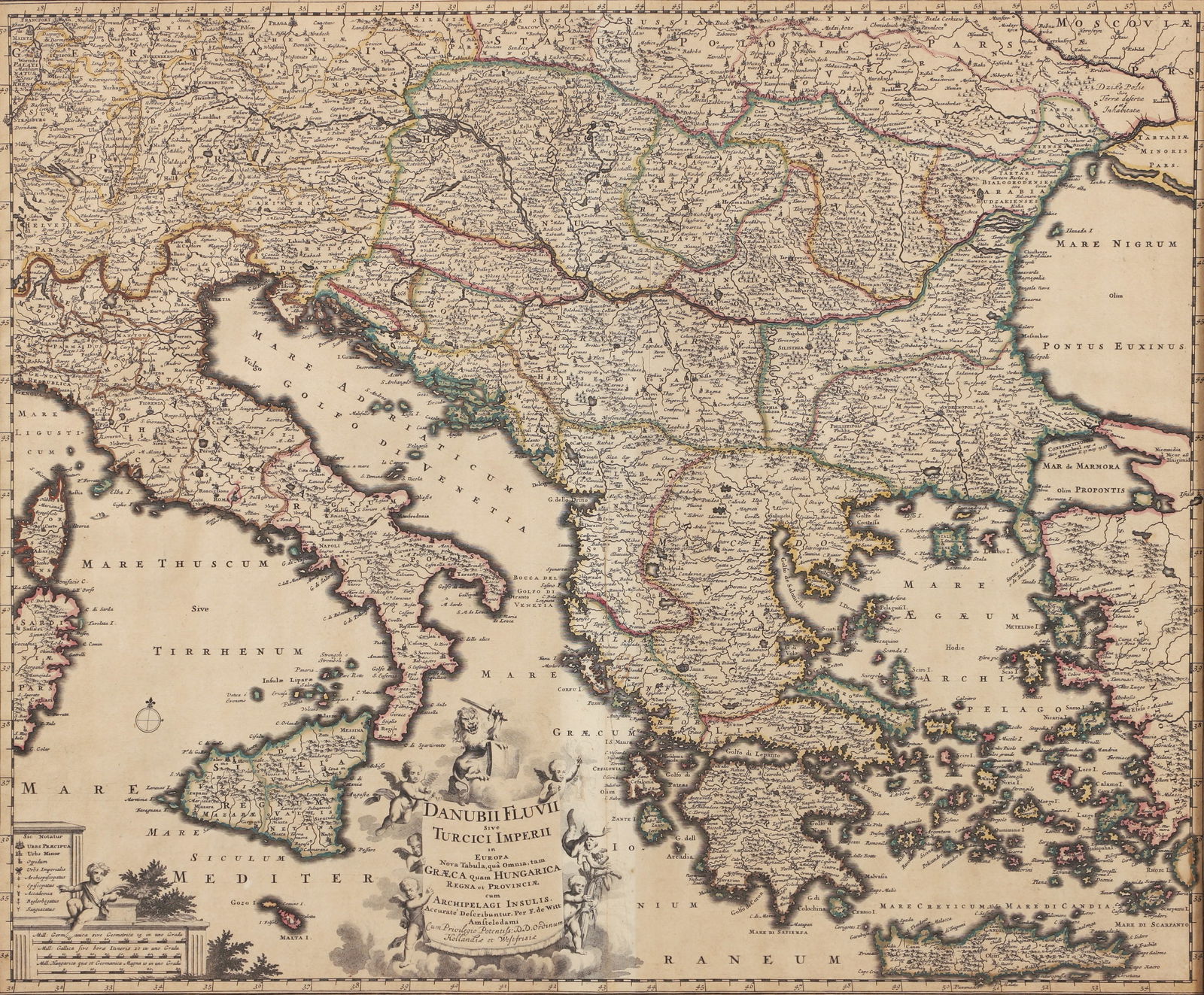 Map of Danube and European Ottoman Empire, by Frederick de Wit. c. 1705: Antique map of European Ottoman Empire, by F. de Wit printed by Covens & Mortier, anubii Fluvii sive Turcici Imperii in Europa Nova Tabula, qua Omnia, tam Graeca quam, Hungarica Regna et Provinciae cu