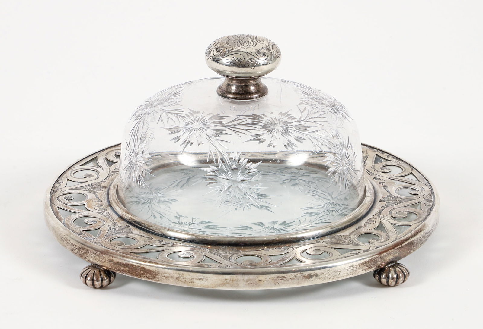 Cut Crystal and Silver Overlay Covered Cheese Dish (1 of 5)