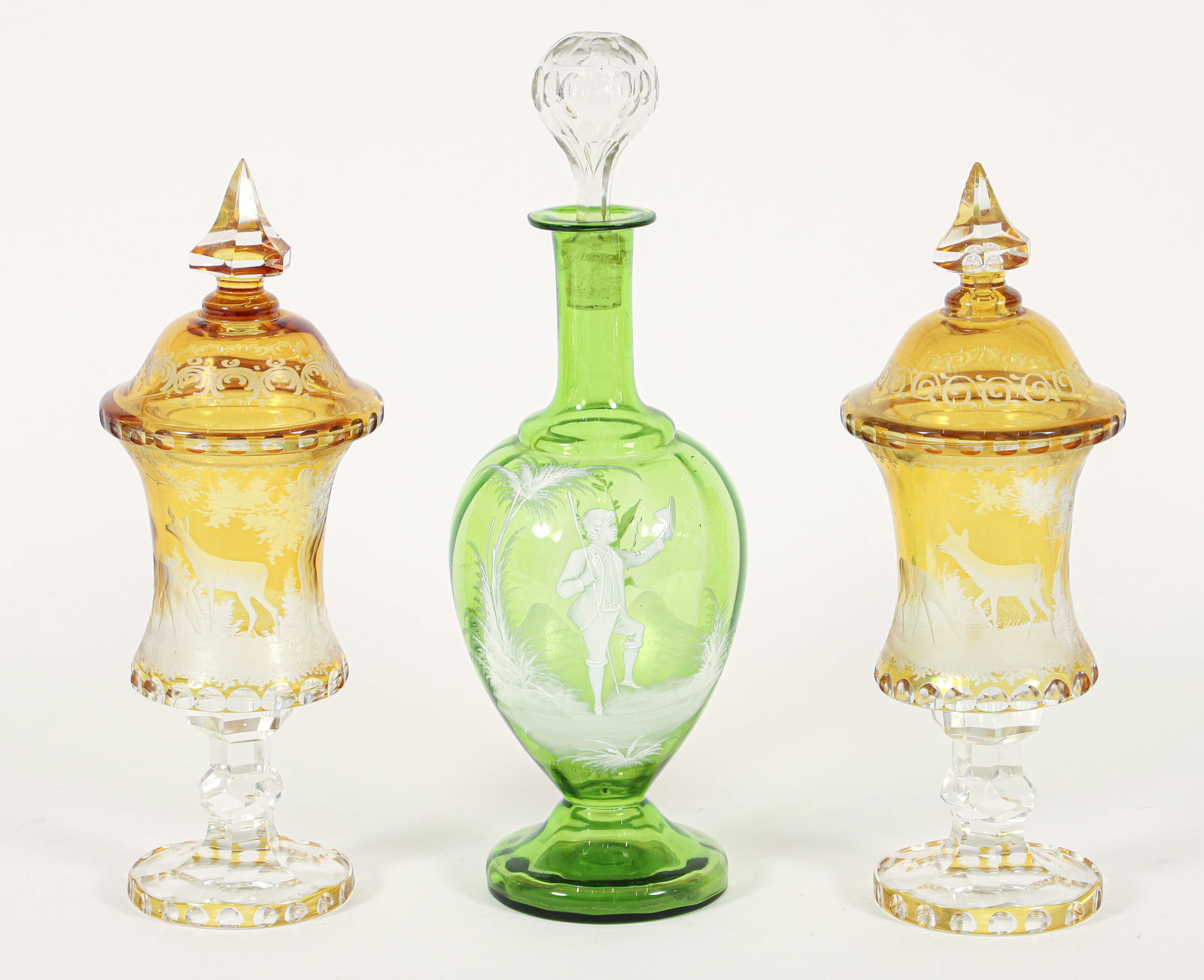 Pr. Bohemian Glass Covered Goblets, Mary Gregory Decanter (1 of 4)