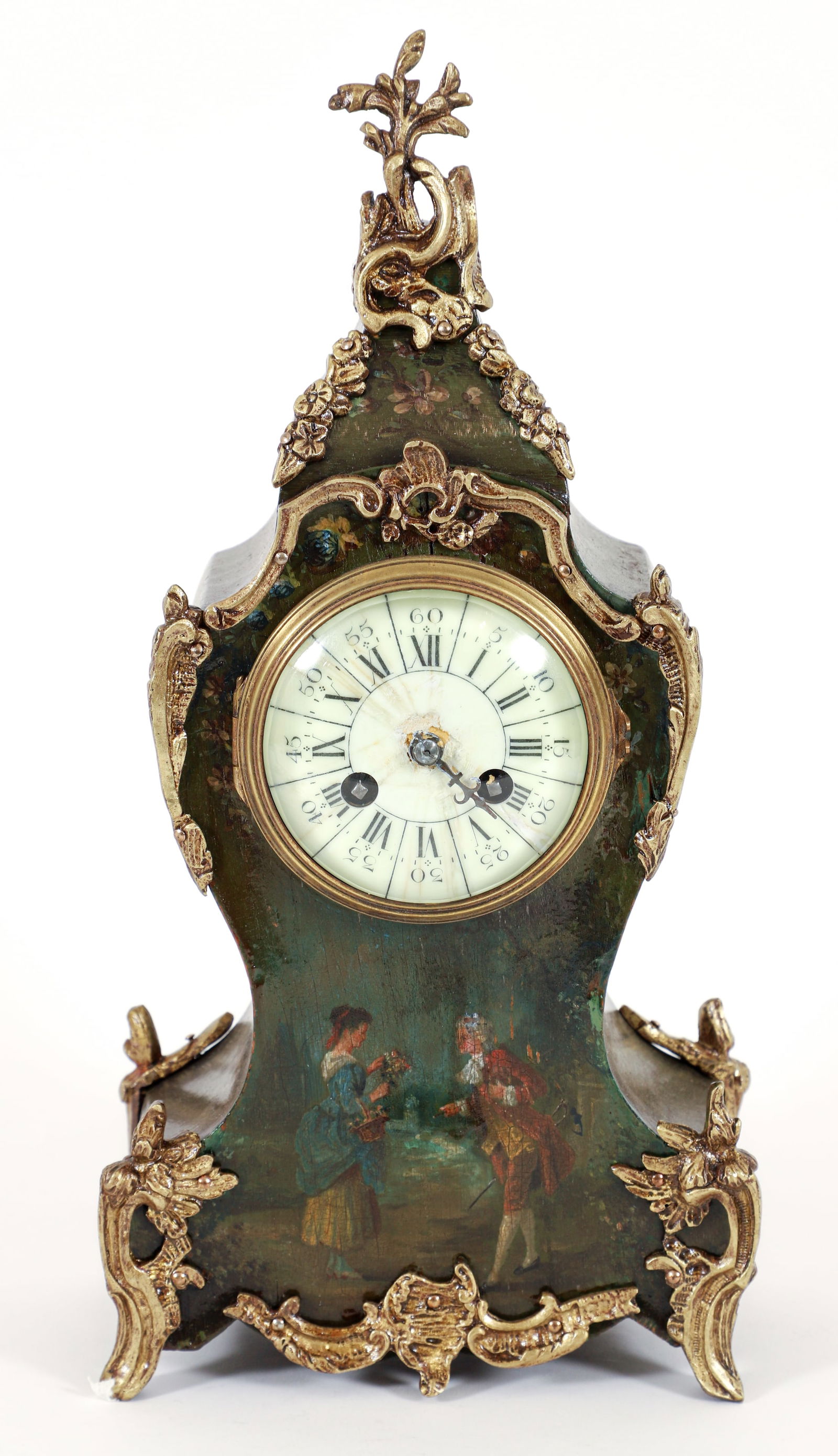 Medaille d' Argent Hand painted Wooden Case Mantel Clock: Medaille d' Argent hand painted wooden case mantel clock, French, late 19th century. 14.25 x 6.25 x 4 inches.