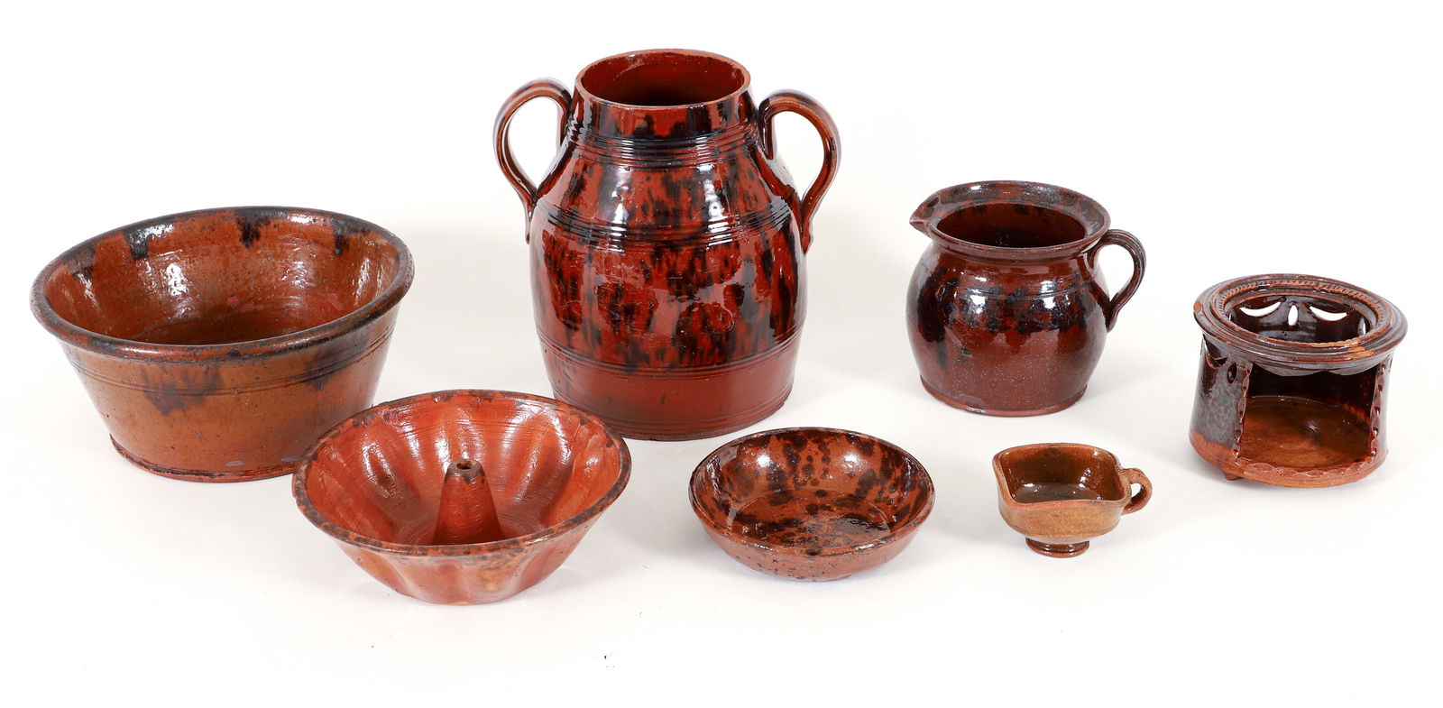 Collection of 7 19th Century Redware Manganese Pieces (1 of 6)