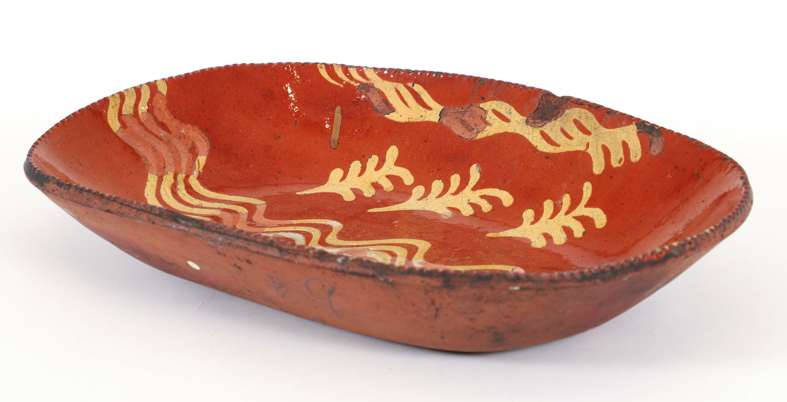 19th C. Slip-Decorated Pennsylvania Redware Loaf Dish (1 of 4)