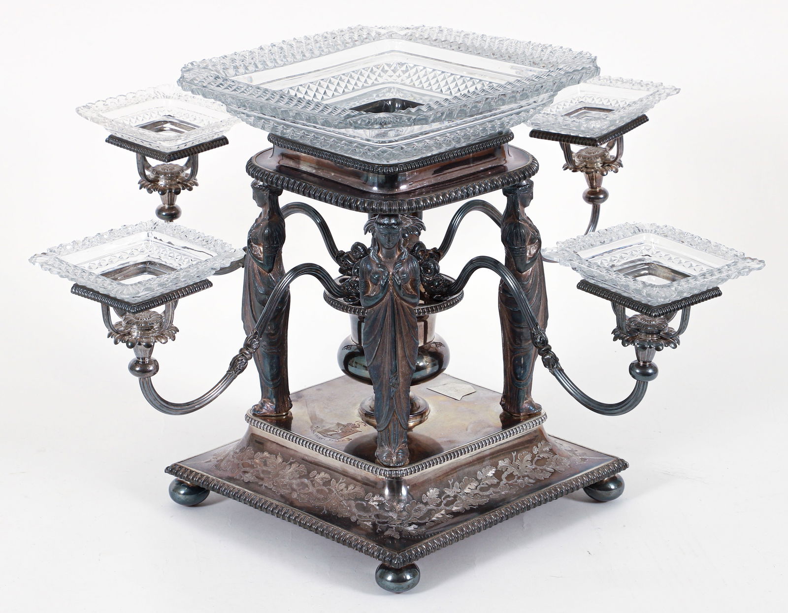Cut Crystal and Silver Plate Figural Epergne (1 of 4)