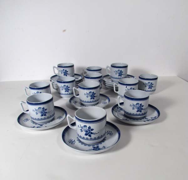 24 pc Copeland Spode Demitasse Set: Artist: Copeland Spodes Gloucester Title: Demitasse Set including 12 saucers and 12 cups, one with broken handle Medium: stone china Dimensions: various Signature: marked on underside