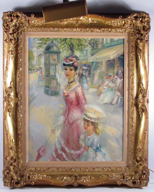 John Strevens Parisian Woman with Young Girl: Artist: Strevens, John (British, 1902-1990) Title: Parisian Woman and Girl Medium: oil on canvas Dimensions: 19.5 x 15.5 inches Signature: Signed lower right (incised in paint) Frame Type: