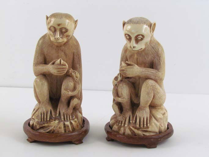 Pair of Large Carved Ivory Monkeys