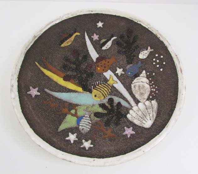 Ana Lisa-Thompson for Upsala Ekeby ceramic charger: Artist: Ana Lisa-Thompson for Upsala Ekeby Title: Under the Sea Charger Medium: glazed ceramic Dimensions: 18 inches diameter Provenance: The Estate of Herbert Seigle