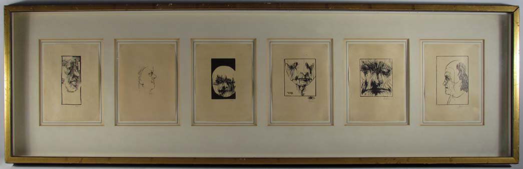 6 Leonard Baskin wood engraving portraits of artists: Artist: Baskin, Leonard (American 1922-2000) Title: Artist Portraits Date: 1956 Medium: wood engravings Dimensions: 5.75 x 4 inches each sheet Edition: not stated Signature: ea