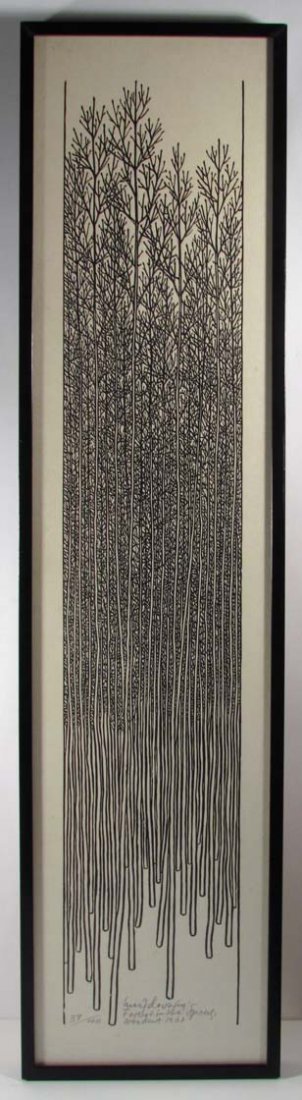 Jacques Hnifdovsky woodcut "Forest in the Spring" 1960: Artist: Hnifdovsky, Jacques (Ukrainian 1915-1985) Title: Forest in the Spring Date: 1960 Medium: woodcut Dimensions: 36 x 6.5 inches Edition: 37/100 Signature: pencil signed