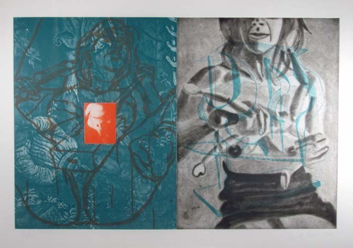 David Salle Plate #9 From The Canfield Hatfield Suite: Artist: Salle, David Title: Plate #9 From the Canfield Hatfield Suite Date: 1989 Medium: Soft-ground etching, sugar lift aquatint, spit-bite with photo-etchings printed in colors on Somerset mouldmade