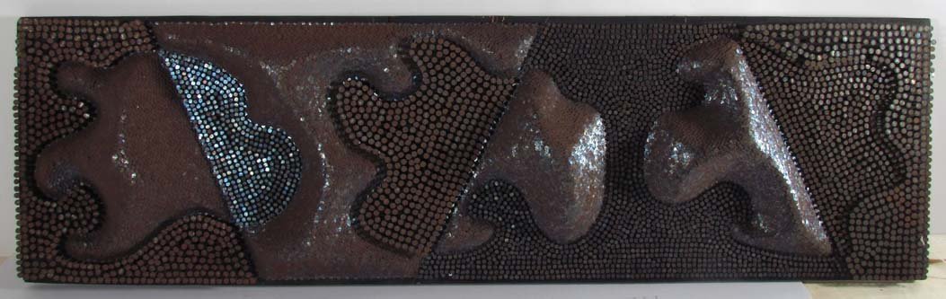 Carl Dingbat Smith Important 1974 Wall Relief "Poly": Artist: Smith, Carl Richard Dingbat (African American in Pittsburgh, born 1927, died late 1980's) Title: Poly Date: 1974 Medium: partially oxidized Nail Head Wall Relief Dimensions: 14.5 x 48 x 5 in