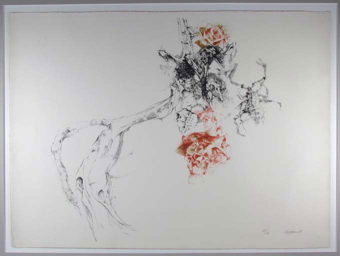 Renzo Vespignani La Rosa lithograph: Artist: Vespignani, Renzo (Italian, 1924-2001) Title: La Rosa Date: 1962 Medium: lithograph Dimensions: 20.5 x 27.75 inches Edition: 101 of 210 Signature: Signed, numbered, date