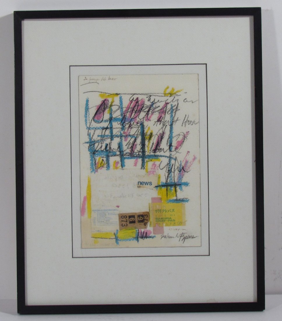 Raimundo Figueroa Mixed Media Collage: Figueroa, Raimundo (Contemporary Puerto Rican) La Fuerza del Deseo mixed media with collage elements 10.25 x 7 inches pencil signed lower right black wood frame measuring 18 x 14.75 inches