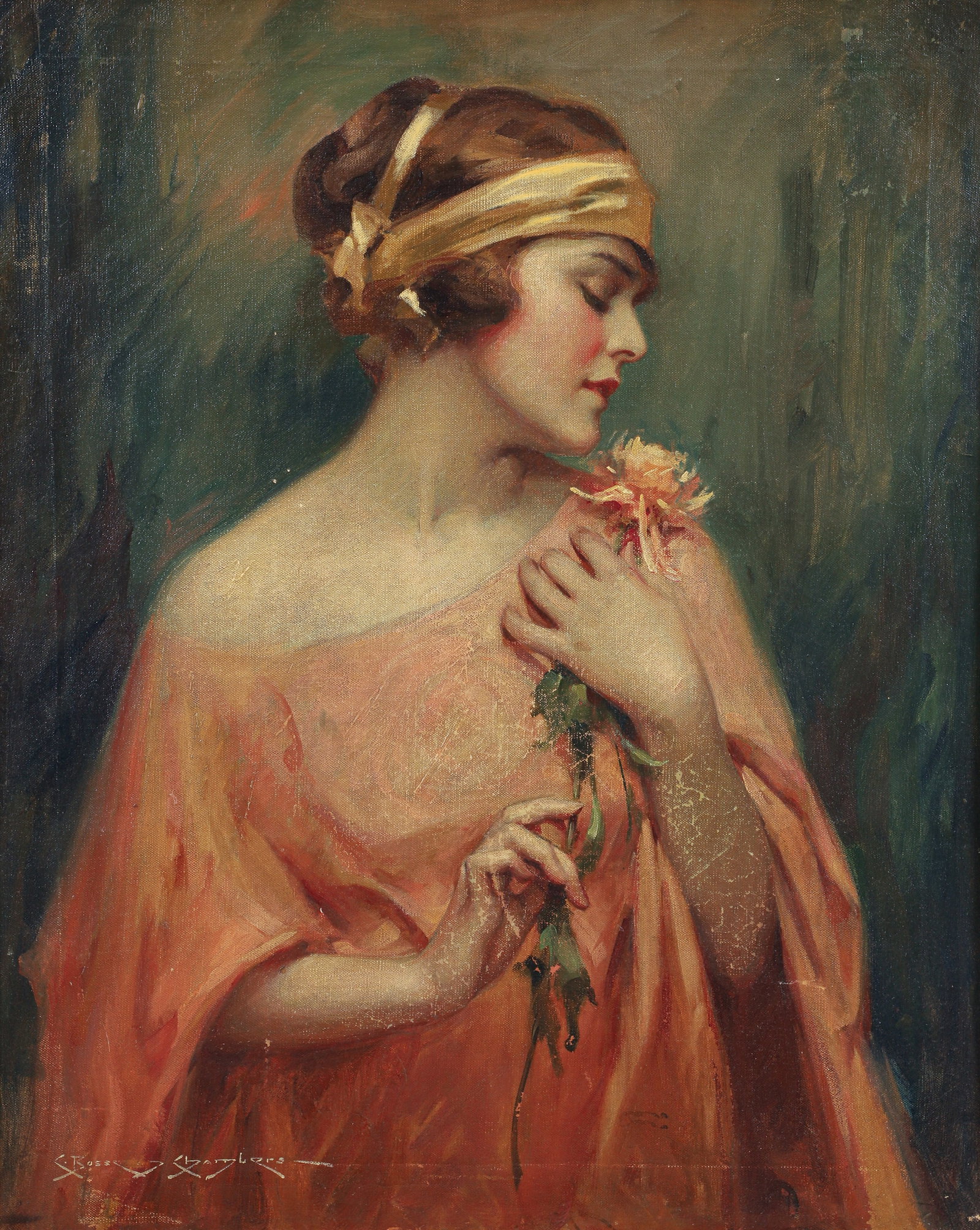 Charles Bosseron Chambers Art Deco Girl Oil on Canvas Illustration Art (1 of 3)