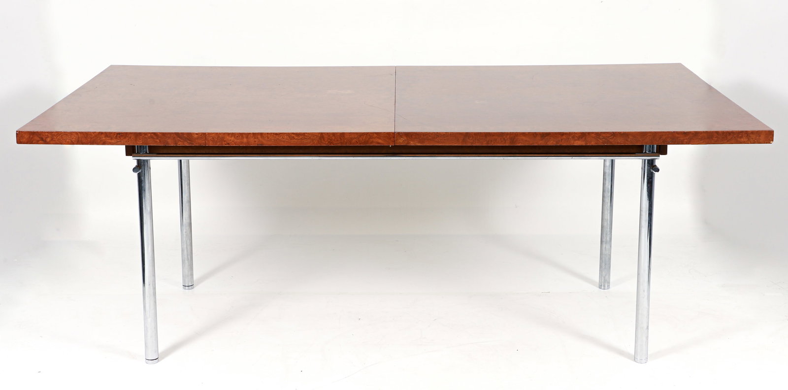 Custom Made 1970s Burl Wood and Chrome Dining Table (1 of 6)