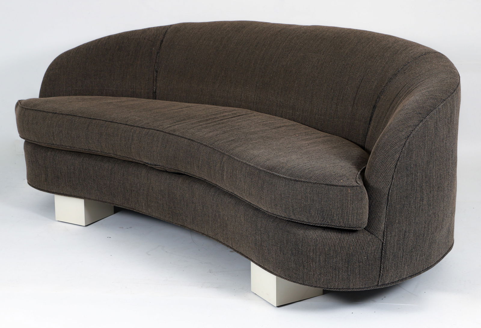 Rare Paul Evans Custom Curved Sofa 1970s: Rare Paul Evans (American, 1931-1987), Custom designed sofa, USA, late 1970s. Curved-form sofa raised on white block feet. 1 of 5 ever produced, the sofas were designed by Paul for personal use in his