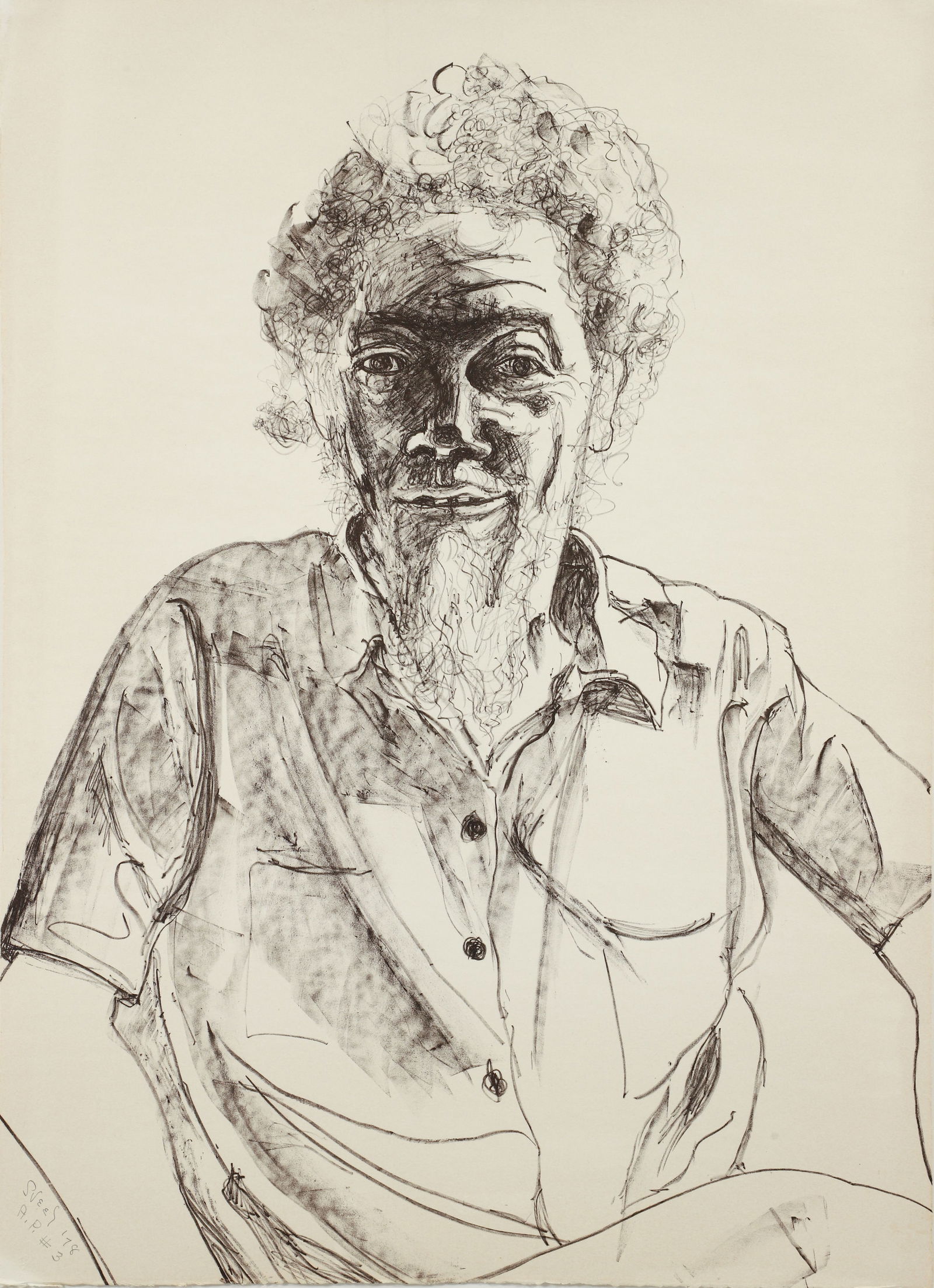 Alice Neel Portrait of Benny Andrews 1978 Lithograph Signed: Neel, Alice (American, 1900-1984), Portrait of Benny Andrews, 1978, lithograph on paper, signed, dated and marked Artist's Proof 3 in pencil at the lower left corner, sheet size 33.75 x 24.5 inches, f