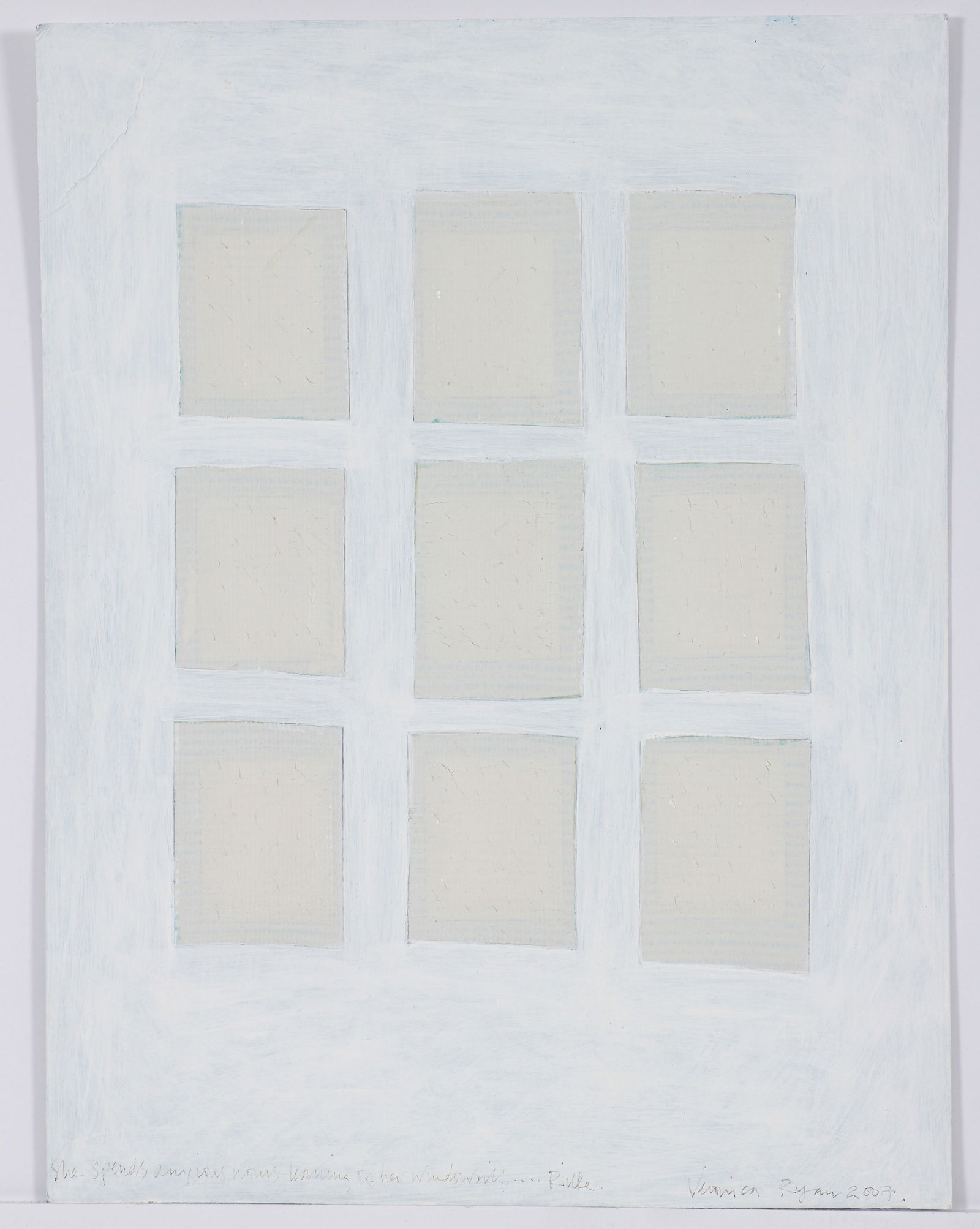 Veronica Ryan She Spends Anxious Hours Mixed Media 2007: Ryan, Veronica (Montserrat/British, contemporary), She Spends Anxious Hours Leaning on Her Window, 2007, gouache and tape on card, signed, dated and titled at the bottom, 13.75 x 10.5 inches,