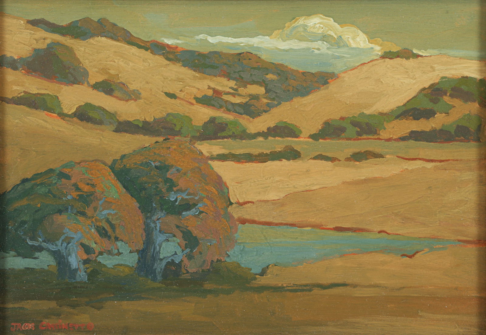 Jack Cassinetto Mount Tamalpais Watershed oil painting: Cassinetto, Jack (American, 1944-2018), Mount Tamalpais Watershed, Marin County, California, 2003, oil on board, signed lower left, additionally signed, titled and dated on the verso, 9.5 x 13 inches,